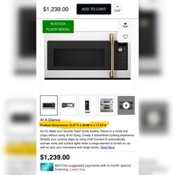 BRAND NEW Café™ 1.7 Cu.Ft. Matte White Gold handle Over The Range Microwave convection oven retail price $1239