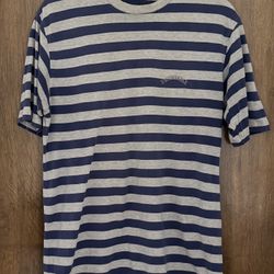 Vintage Faconnable Women’s Striped Gray Blue 100% Cotton T-shirt, size M