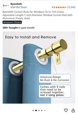 Curtain Rods for Windows 16 to 144 Inches Adjustable Length 1 Inch Diameter Window Curtain Rod with Aluminium Finials, Gold