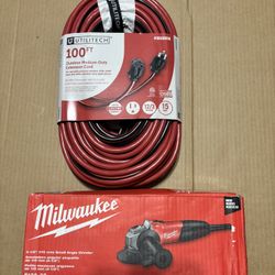 Milwaukee 7 Amp Corded 4- 1/2 In Small Angle Grinder With Extension Cord 100 Ft 