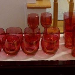 Cranberry Glass Set From cape Cod