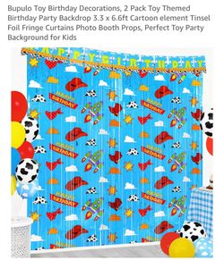 Toy Theme Birthday Party Foil Fringe Curtains 2 pk