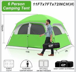 6 Person Camping Tents, Waterproof Windproof Family Tent with Larger Mesh Windows & Door, Double Layer, Easy Set Up, All-Season Dome Tent with Top Rai