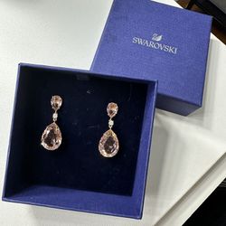 Swarovski Crystal Pink Earrings, Rose Gold Tint