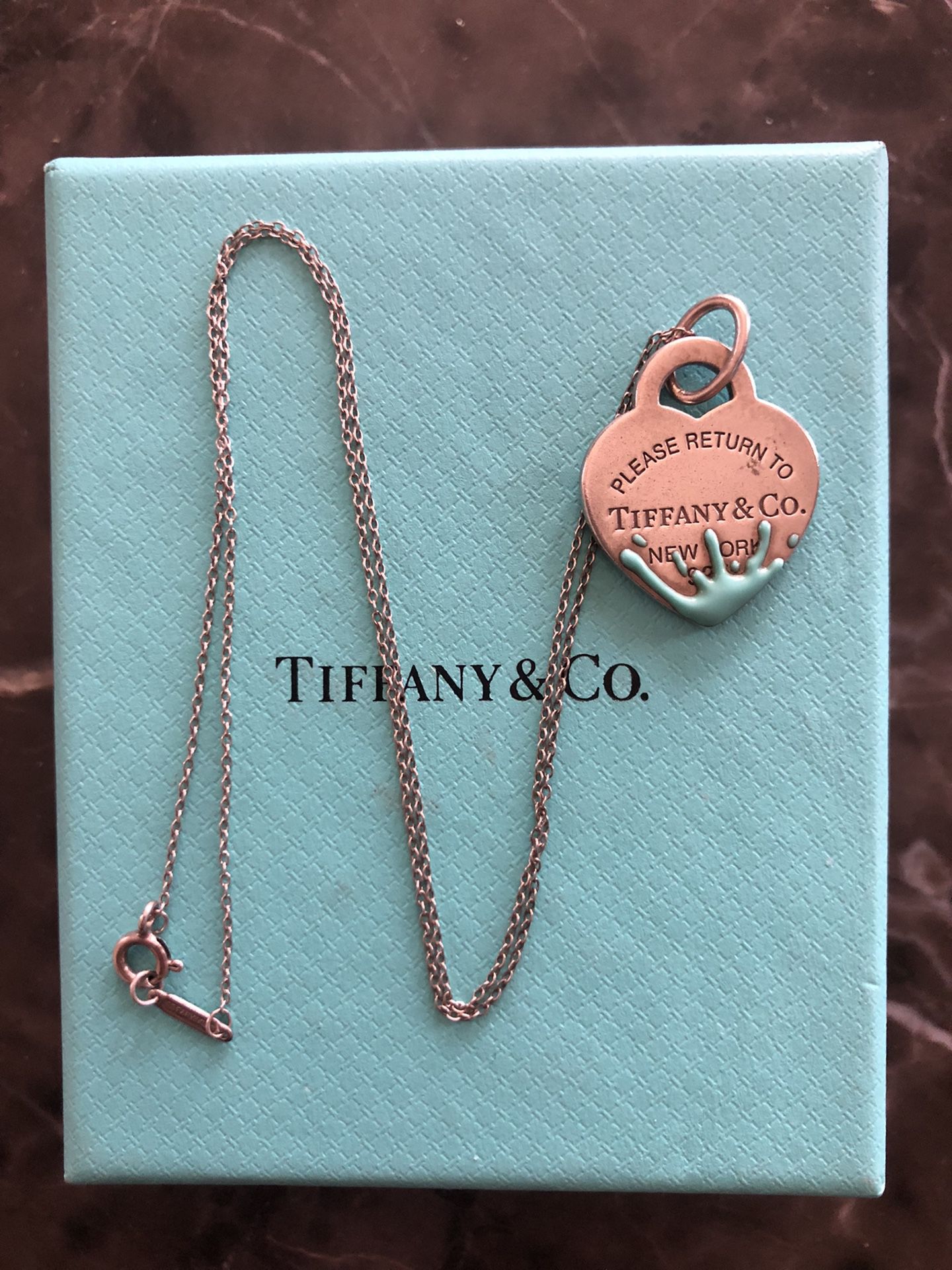 Tiffany & Co Silver Return To Tiffany Blue Enamel Splash Heart Necklace 
