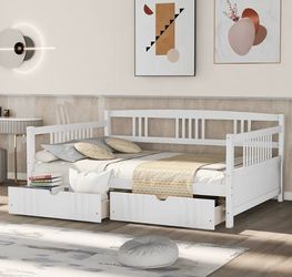 Full Size white daybed frame with drawers