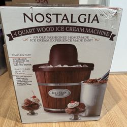 NEW - Nostalgia 4-Quart Wood Bucket Ice Cream Machine