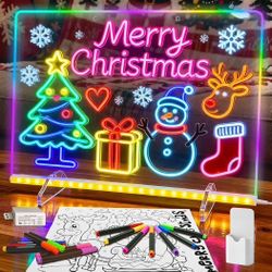 LED Note Board with Highlighters 2 Sets,Doodle Glow Drawing Board,13.7"X10" 6 Modes & 8 Colors, Led Drawing Board for Kids,Gift for Kids Ages 3+,Led W