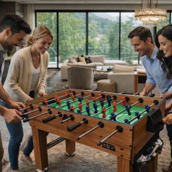 KICK Decagon 55″ 10-in-1 Multi-Game Table (Brown) - Combo Game Table Set for Family & Friends foosb