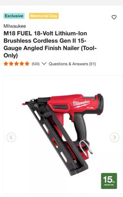 Milwaukee M18 FUEL 18-Volt Lithium-Ion Brushless Cordless Gen II 15-Gauge Angled Finish Nailer (Tool-Only)