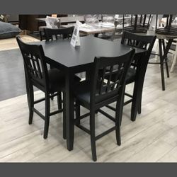 5PC BLACK Wooden Square Counter Table Set w/ MDF Top