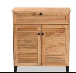 Wood Storage Cabinet with Louvered Doors