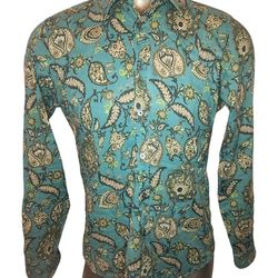 GUCCI TURQUOISE TEAL PAISLEY MEN COTTON VINTAGE BUTTON  SHIRT SIZE 39/15.5 SLIM
