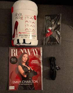 The devil wears Prada 2 purse bag keychain charm, 40x50 plush throw blanket, runway magazine, sunglasses

or i can sell them separately too
blanket $6