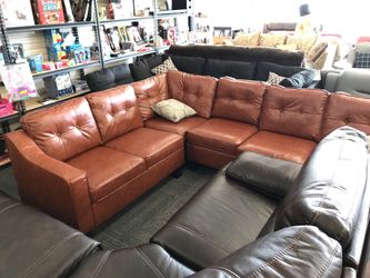 Leather Sectional, Brown