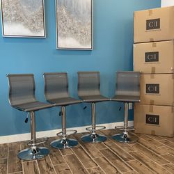 New 4 Gray Mesh Bar Stools 