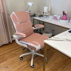 Chair & Desk- White Marble L-Shaped Desk With Gold Legs 
