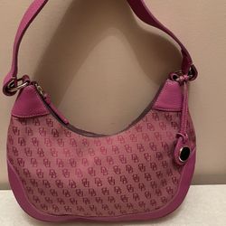 Dooney & Bourke + Vintage Pink Monogram Hobo Shoulder Bag Purse 