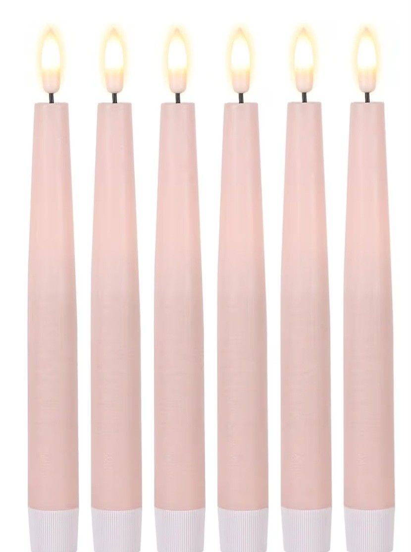 Baby Pink Flameless Flickering Taper Candles
