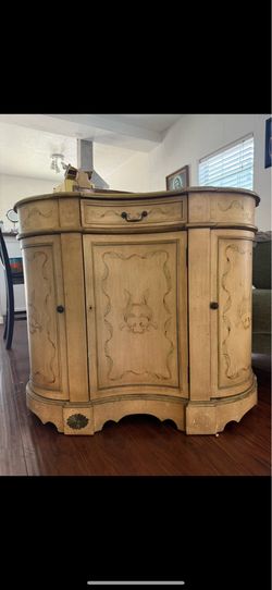 Antique French Provincial, French Country style half-moon cabinet, credenza, or sideboard. Original antique hardware.