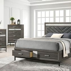Brand New Grey 4pc Queen Bedroom Set (Available In Eastern King)