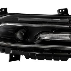 KUAFU Headlight LED DRL Assembly Compatible with 2015-2023 Dodge Charger w/Factory Halogen Headlamp Models Clear Lens Black Housing Left