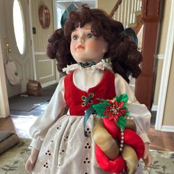 20” Porcelain Christmas Doll With Stand