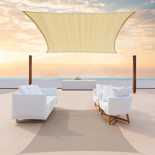 16' x 20' Rectangle Sun Shade Sail Canopy Mesh Fabric Sand color