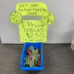 I Phone Cables. 6 Feet Long. As Low As $2 Each When You Buy 2.