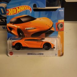 HOT WHEELS 2022 KOENIGSEGG GEMERA, ORANGE, SHORT CARD.