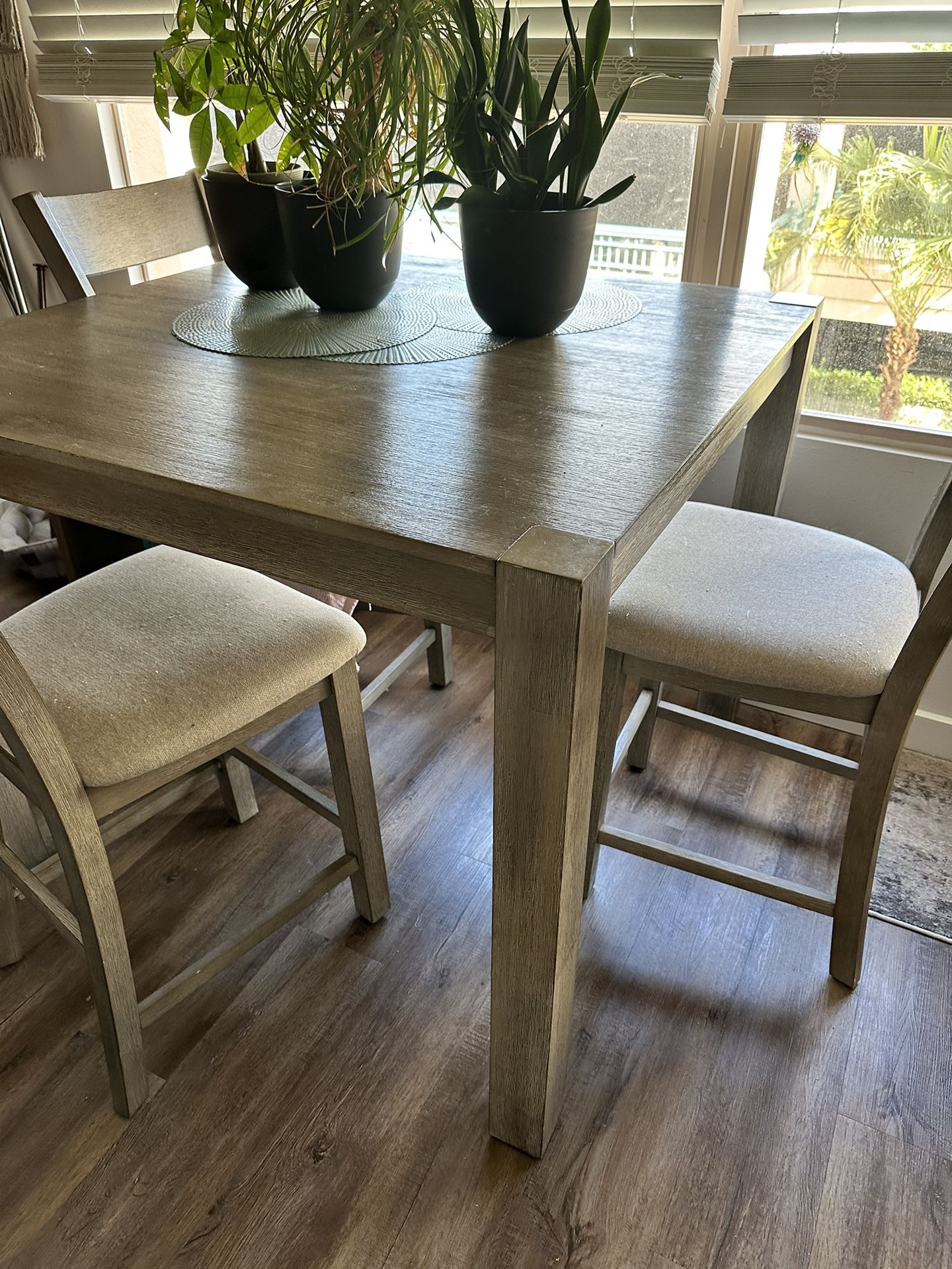 Tall Dining Table Wood 3 Chairs  1 Bench