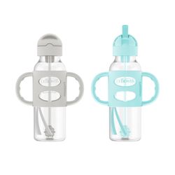 Dr. Brown's Milestones Narrow Sippy Straw Bottle, Spill-Proof 100% Silicone Handles & Weighted straw