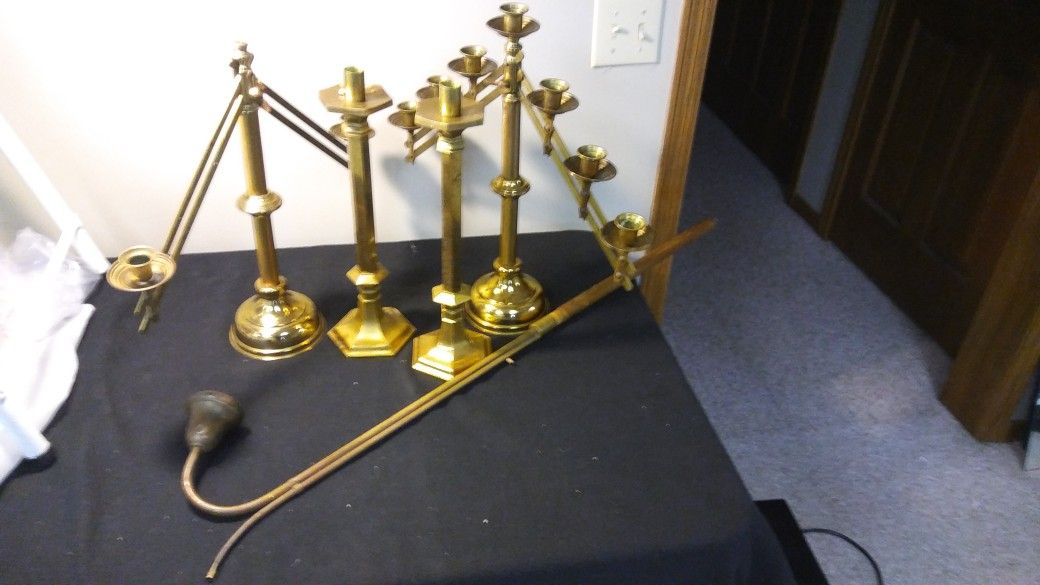 Vintage Brass Candelabra Set from an Alter Boy