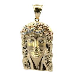 Men’s 14k Two Toned White Yellow Gold CZ Cubic Zirconia Jesus Face Pendant For Necklace 2” Inch GP3089328