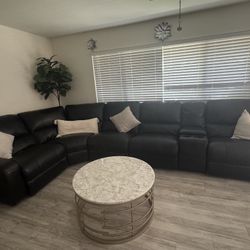 Black Leather Sectional With Recliner On Two Couches