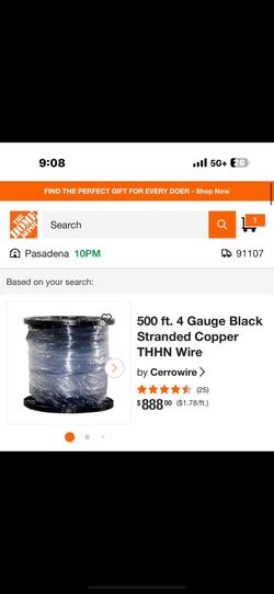 500 ft. 4 Gauge Black Stranded Copper THHN Wire