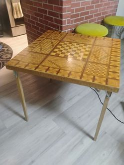 Vintage MCM Folding Inlaid Wood Games Table (Must See)
Height 34 in. Width 34 in.