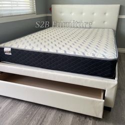 Full White Tufted Bed With Ortho Matres! 