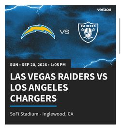 Chargers vs Raiders  09/20 2 or 4 Tickets