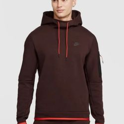 Nike Tech Bordeaux Fleece Pullover Hoodie Size L