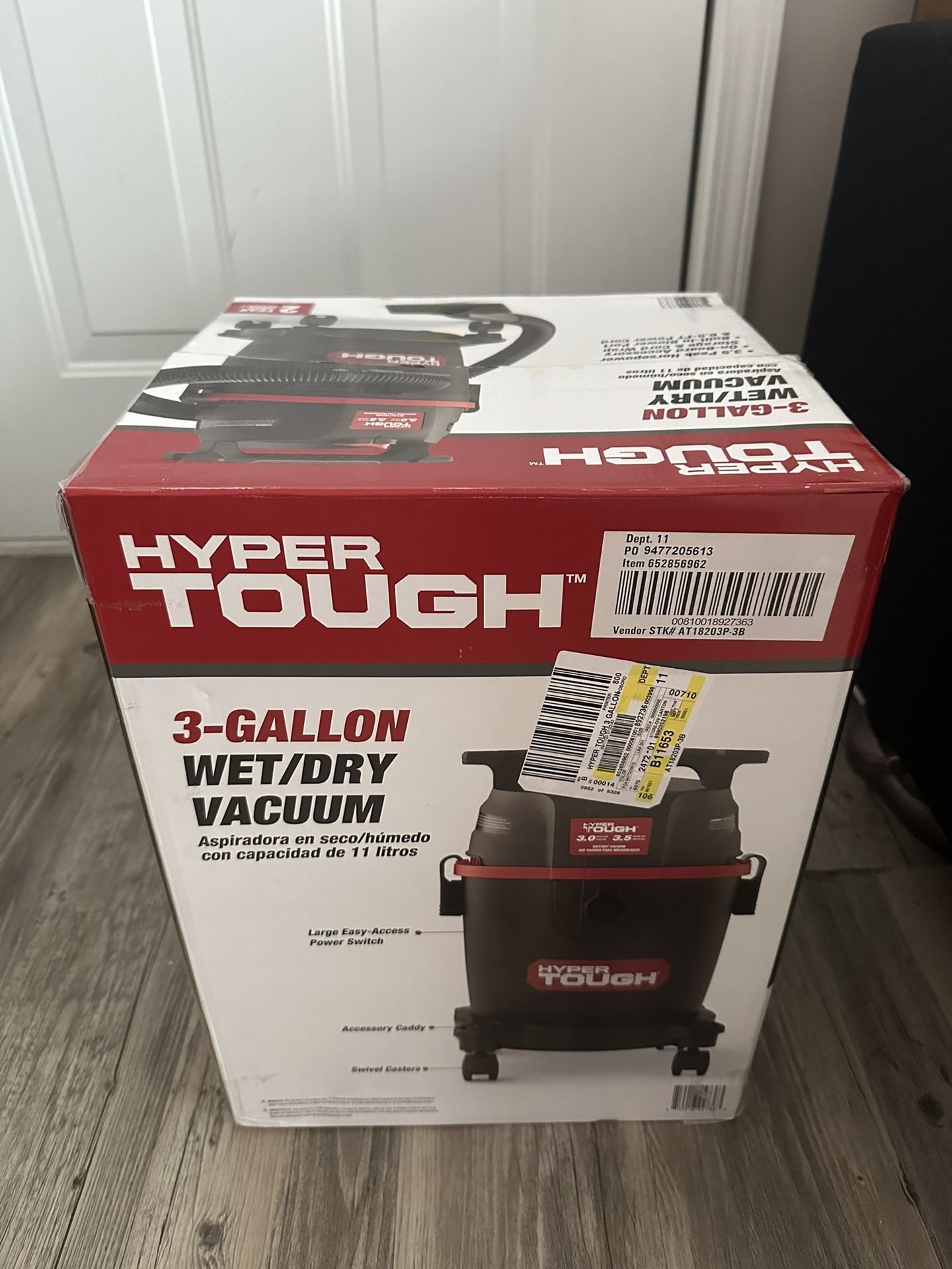 Hyper Tough 3 Gallon 3.5 HP Poly Wet Dry Vacuum for Home, Car, Garage & Workshop