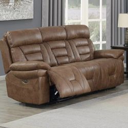 New Power Reclining Sofa, Camel Brown Color, Comfortable Suede Material - Steve Silver is the brand