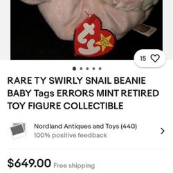 Rare Ty Swirly Snail Beanie Baby 