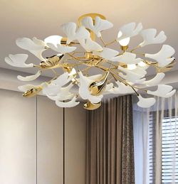 24" Gold Ceramic Ginkgo Leaf Chandelier – Modern Brass Ceiling Light,BRAND NEW