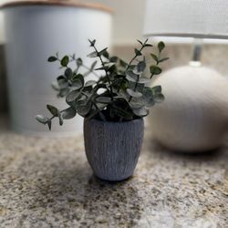 Faux Eucalyptus Plant in Textured Gray Pot – Home Decor
