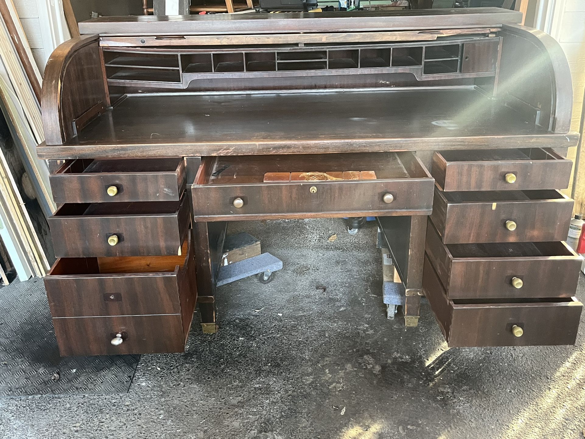 Free 1920 Hutch Desk 72” Wide, 38” Deep And 45” Tall. 8 Brass Legs, Heavy will Need trailer Or Long Bed Truck