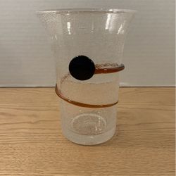 Vase clear glass with bubbles Hand blown apply brown swirl 6 1/2” x 4 1/2” A18