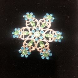 New- Brooch Lime/Turquoise Glass Stones