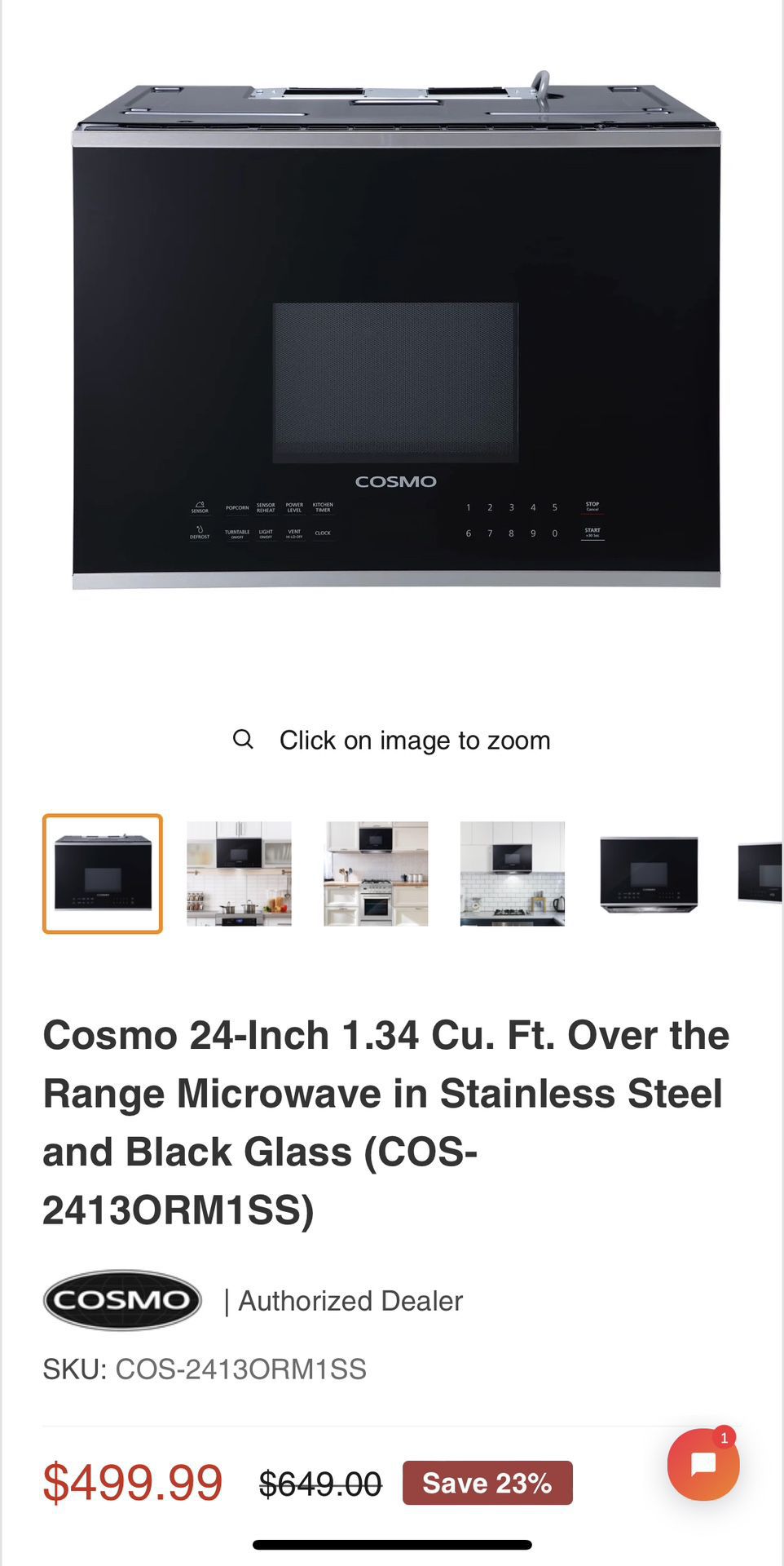 Cosmo 24” Over the Range Microwave with Vent Fan