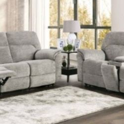 Brand New Grey Super Plush Reclining Sofa & Loveseat 
